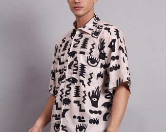 Oversized Viscose Shirt with Abstract Print • Festival Summer Shirt