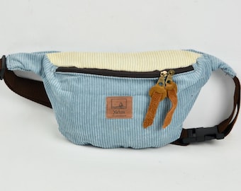 Riñonera de pana, color azul claro, riñonera, cinturón, riñonera lisa