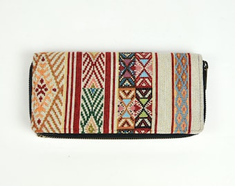 Cartera de mujer estilo boho, monedero con estampado étnico, cartera vegana, cartera grande de tela