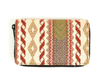Cartera de algodón colorida para mujer – Monedero con cremallera hecho a mano – Estampado bohemio – Cartera pequeña con estampado étnico