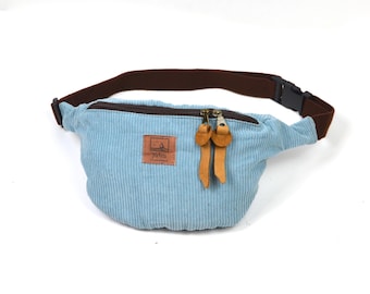 Pochete de veludo cotelê, azul claro, pochete, pochete, pochete de cintura, pochete lisa