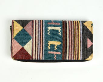 Cartera de mujer estilo boho, monedero con estampado étnico, cartera vegana, cartera grande de tela
