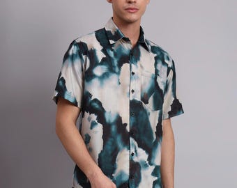 Men’s Viscose Shirt with Watercolor Print – Abstract Summer Shirt