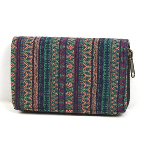 Cartera con estampado étnico, cartera boho para mujer, cartera hecha de algodón vegano, cartera de colores