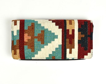Cartera de mujer estilo boho, monedero con estampado étnico, cartera vegana, cartera grande de tela