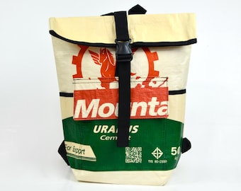 Mochila reciclada hecha con bolsas de cemento viejas, mochila única, mochila reciclada, bolso de mensajero, mochila sostenible, bolso para portátil de 15 pulgadas