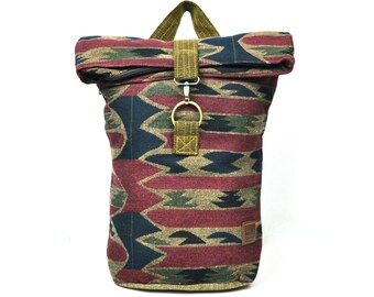 Rucksack Kuriertasche Boho, Roll Top Rucksack, Kuriertasche mit geometrischem Muster