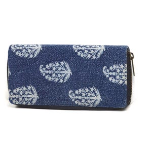 Cartera japonesa para mujer, cartera hecha de algodón teñido naturalmente, cartera vegana, cartera grande hecha de tela