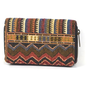 Portefeuille à motif ethnique, portefeuille bohème pour femme, portefeuille en coton végétalien, portefeuille coloré