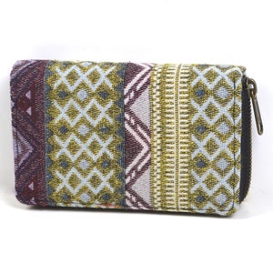 Portefeuille à motif ethnique, portefeuille bohème pour femme, portefeuille en coton végétalien, portefeuille coloré