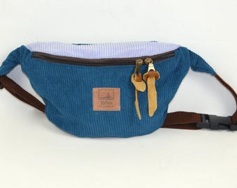 Riñonera de pana, color azul claro, riñonera, cinturón, riñonera lisa