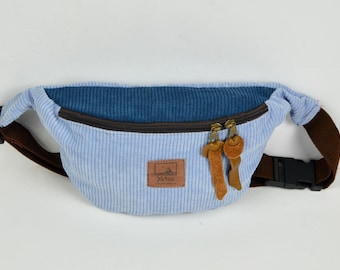 Riñonera de pana, color azul claro, riñonera, cinturón, riñonera lisa