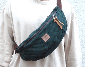 Large corduroy bum bag, XXL bum bag dark green, belt bag, corduroy bum bag, hip bag, chest bag