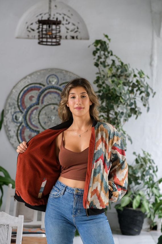 Oversized Corduroy Bomber Jacket, Reversible Jacket, Vintage 90s