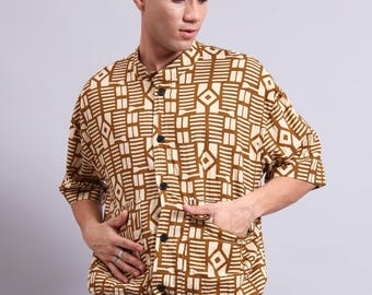 Oversized Cotton Shirt jacket for Men with Geometric Print