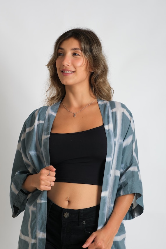 Bluse Kimono Leichte Jacke Schwarz Bunt Gemusterter Kimono, Bluse