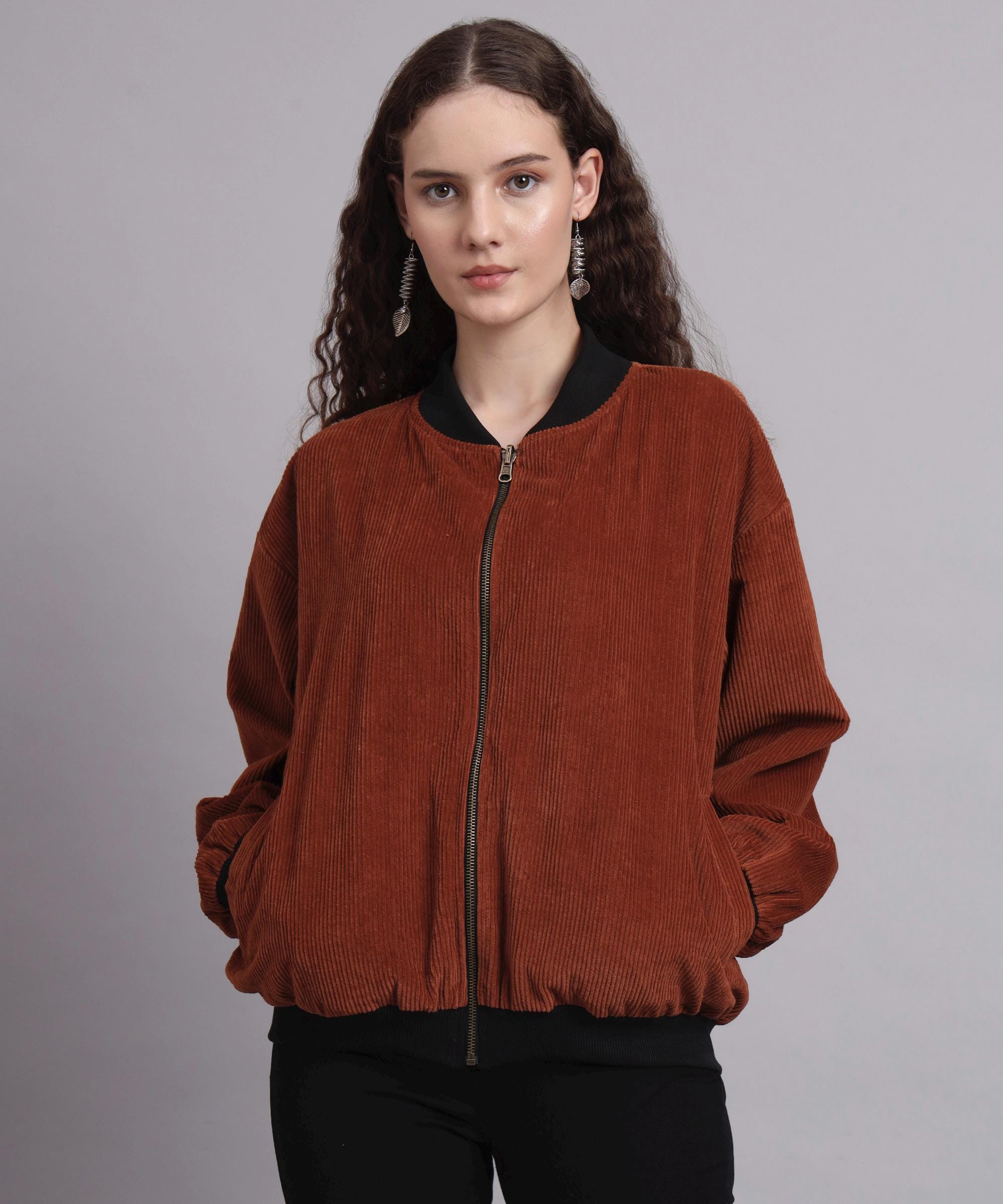 Rust Red Corduroy Bomber Jacket – Reversible Fall Jacket Women
