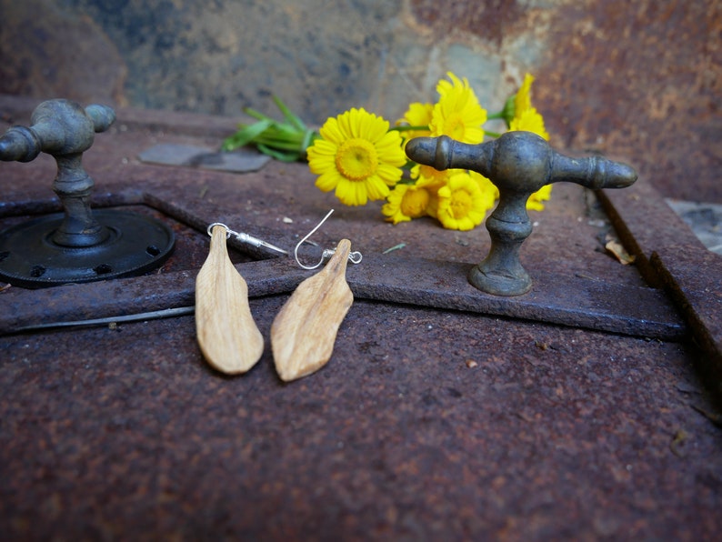 Earrings Hand Carved Wood Feather Palo Santo Sweet Smelling Wood Wood Carving Palosanto High Frequency EarWires