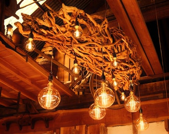 chandelier, suspension, nature, tree root, double ignition system, 220v, original, exceptional.