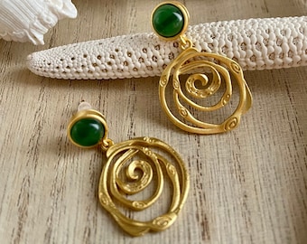 Jade Earrings. Matte Gold and Jade Earrings.