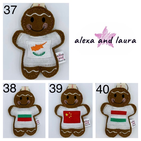National Flag - Lovely Keepsake Handmade, Stuffed, Gingerbread, Hanging or Keyring, Hungary, China, Bulgaria, Cyprus, Embroidered, Felt,