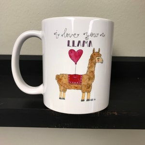 I Love You A Llama Coffee Tea Mug Teacher Gift Valentine Watercolor Pencil Holder