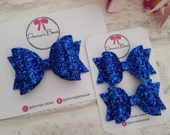 Royal blue hand tied bow nylon headband or clip