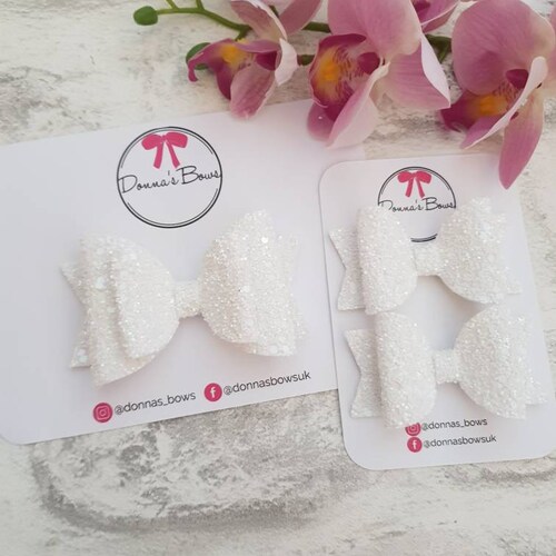 White Glitter Bow Pigtail Bows White Headband Small Bows Etsy UK