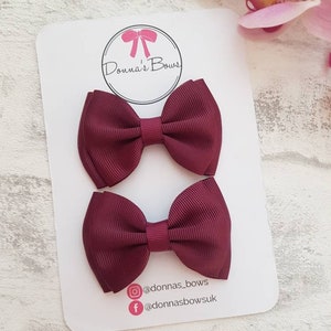 Burgundy school bows, maroon pigtails, ribbon bows, ribbon hairbows, school hair bows, school hair clips, burgundy hair accessories