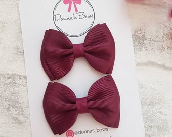 Burgundy pigtail bows, maroon pigtails, ribbon bows, burgundy hairbows, school hair bows, school hair clips, burgundy hair accessories
