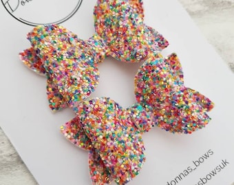 Glitter pigtails, pigtail hairbows, small hair clips, girls hair bows, toddler hair slides, glitter bows, pigtail hair clips