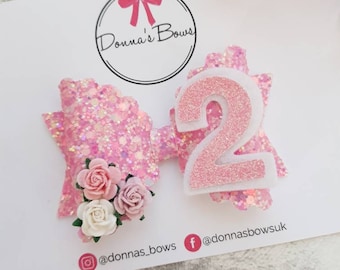 Birthday bow, birthday princess headband, 1st birthday hair bow, birthday hair clip, hair accessory, hair slide, birthday hair bows