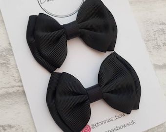 Black ribbon bows, black pigtails, ribbon bows, ribbon hairbows, girls hair bows, girls hair clips, hair accessories