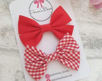 Back To School Hair Bows/Clips/Hairband/Gingham Burgundy & White. New