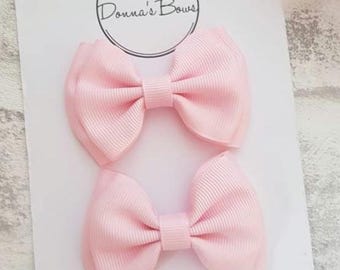 Pink ribbon bows, pink pigtail bows, toddler hair bows, girls hairbows, pink pigtails, girls hair clips, hair accessories
