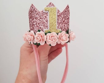 Birthday crown, 1st birthday crown, girls birthday hat, first birthday headband, party hat, crown, girls flower crown, birthday hair band