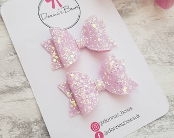 Pink pigtail bows, iridescent bows, glitter hair bow, pink hair clips, baby girl bows, toddler hair clip, baby hairbow, hair accessories