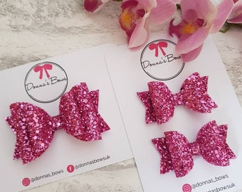 Pink glitter bow, pink pigtails, baby headband, girls hair accessory, hair slide, girls hair clip, toddler hairbows