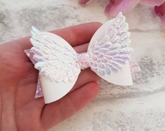 Angel wing hairbow, girls hair bows, glitter hairbow, toddler headband, hair accessory, glitter bow, baby girl bow, girls hair clip
