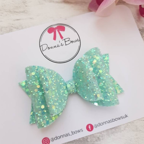 Personalized Hair Bow - Mint Green with White Trim main image 1
