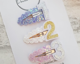 Birthday snap clip, birthday hair slide, birthday hair accessory, hair slide, birthday hair bows, glitter snap clips