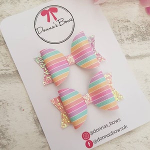 Stripe pigtails, glitter bows, girls hair clips, rainbow hair bows, girls hairbows, baby girl pigtails, glitter bows, hair accessory