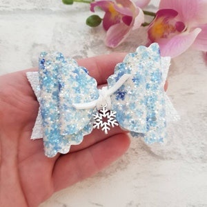 Snowflake hairbow, girls hair bows, glitter hair clips, girls hair accessories, girls headbands, toddler hair clips, baby girl accessories