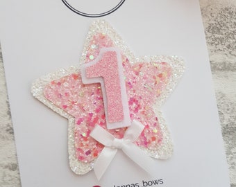 Pink birthday badge, star badge, age badge, girls party accessory, birthday girl sign, personalised age badge, girls glitter badge