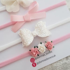 Baby headbands, newborn gift, baby girl headbands, toddler headband, toddler hairbands, new baby gift, pink hairbows, baby shower gift image 3