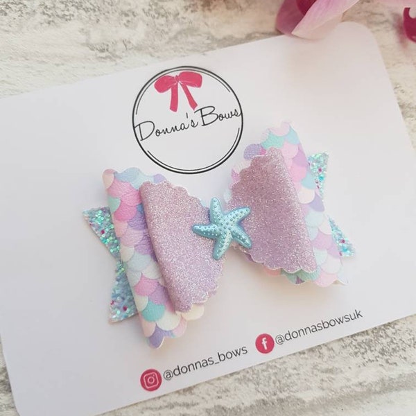 Starfish hair bow, mermaid hair bow, girls hair clip, mermaid headband, toddler hair accessories, girls headbands, toddler hair clips