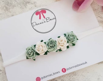 Baby headband, flower headband, baby girl headbands, toddler headband, toddler hairbands, new baby gift, sage hairbows, baby shower gift