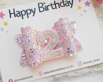 Sparkle birthday bow, birthday baby headband, 1st birthday hair bow, birthday hair clip, birthday hair bow, hair slide, lilac hair bows