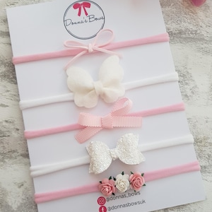 Baby headbands, newborn gift, baby girl headbands, toddler headband, toddler hairbands, new baby gift, pink hairbows, baby shower gift image 1