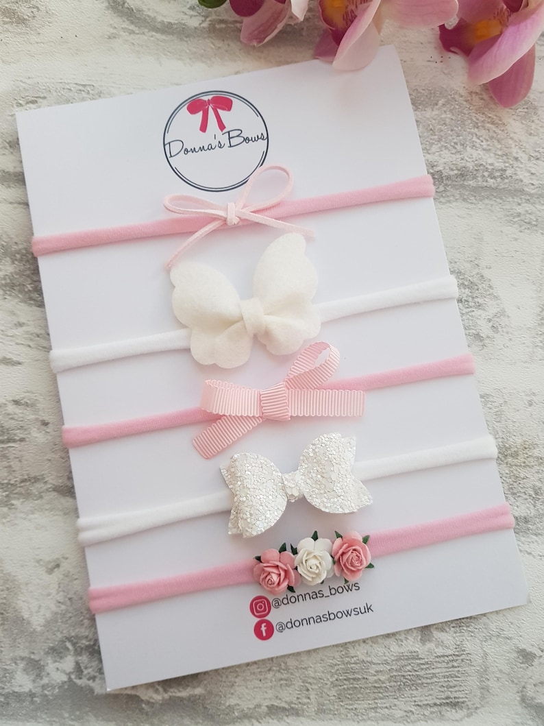Baby headbands, newborn gift, baby girl headbands, toddler headband, toddler hairbands, new baby gift, pink hairbows, baby shower gift image 1
